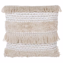 Set of 2 Embroidered Cushions with Tassels 45 x 45 cm Beige VILLUR