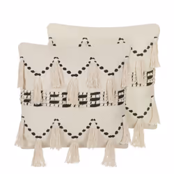 Set of 2 Cotton Cushions with Tassels 45 x 45 cm Beige and Black THONDI