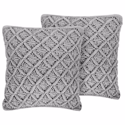 Set of 2 Cushions KIZKALESI Cotton 45 x 40 cm Grey Geometric Pattern