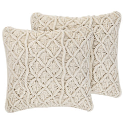 Set of 2 Cushions Geometric Pattern GOREME Cotton 45 x 45 cm Light Beige