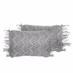 Set of 2 Decorative Cushions KIRIKKALE Cotton 30 x 45 cm Grey Geometric Pattern