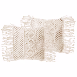 Set of 2 Decorative Cushions YORTAN Cotton 45 x 45 cm Light Beige Geometric Pattern