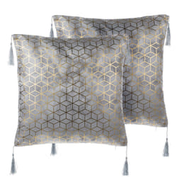 Set of 2 Cushions Geometric Pattern with Tassels 45 x 45 cm Silver CAMELLIA