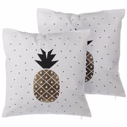 Set of 2 Decorative Cushions YASMIN Cotton 45 x 45 cm White Gold Black Plant Pattern
