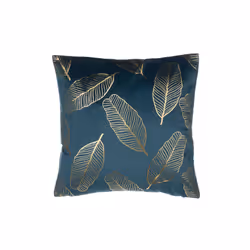 Set of 2 Velvet Cushions Leaf Pattern 45 x 45 cm Teal Blue FREESIA