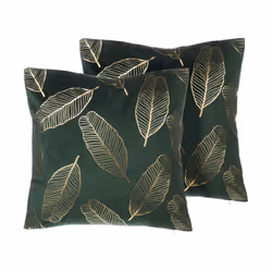 Set of 2 Velvet Cushions Leaf Pattern 45 x 45 cm Emerald Green FREESIA