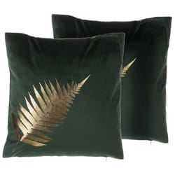 Set of 2 Decorative Cushions FERN Velvet 45 x 45 cm Dark Green Plant Pattern