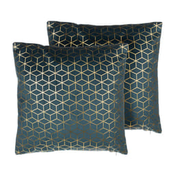 Set of 2 Velvet Cushions Geometric Pattern 45 x 45 cm Teal Blue CELOSIA