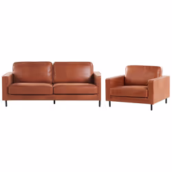 Living Room Set SAVALEN Faux Leather Golden Brown 4 Seater