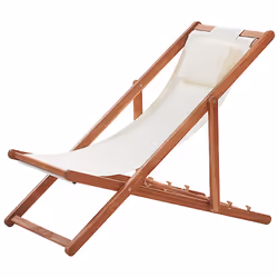 Folding Deck Chair AVELLINO Acacia Wood Off-White