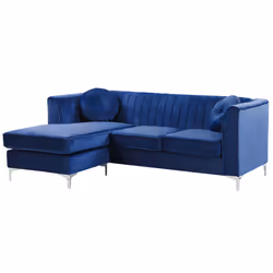 Corner Sofa TIMRA Velvet Navy Blue 3 Seater Right Hand