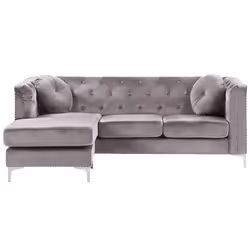 Corner Sofa FLEN Velvet Grey 3 Seater Right Hand