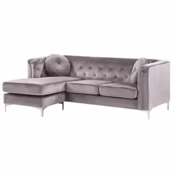 Corner Sofa FLEN Velvet Grey 3 Seater Right Hand
