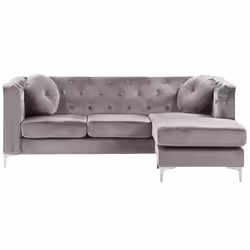 Corner Sofa FLEN Velvet Grey 3 Seater Left Hand