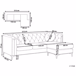 Corner Sofa FLEN Velvet Grey 3 Seater Left Hand