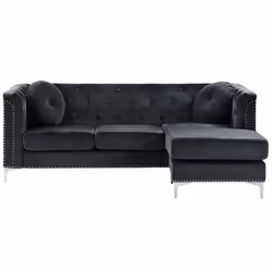 Corner Sofa FLEN Velvet Black 3 Seater Left Hand