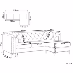 Corner Sofa FLEN Velvet Black 3 Seater Left Hand