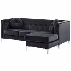 Corner Sofa FLEN Velvet Black 3 Seater Left Hand