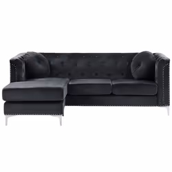 Corner Sofa FLEN Velvet Black 3 Seater Right Hand