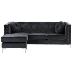 Corner Sofa FLEN Velvet Black 3 Seater Right Hand