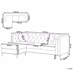Corner Sofa FLEN Velvet Black 3 Seater Right Hand
