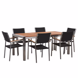Garden Dining Set 6 Seater GROSSETO Eucalyptus Wood Brown/ Black