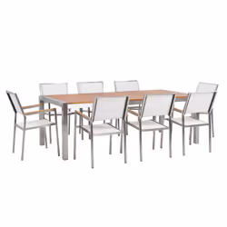Garden Dining Set 8 Seater GROSSETO Eucalyptus Wood Brown/ White