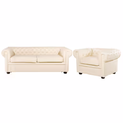 Living Room Set CHESTERFIELD Leather Cream 4 Seater