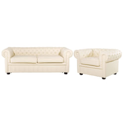 Living Room Set CHESTERFIELD Leather Cream 4 Seater