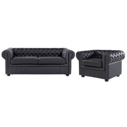 Living Room Set CHESTERFIELD Leather Black 4 Seater