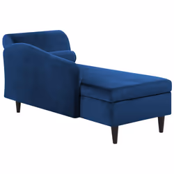 Right Hand Chaise Lounge LUIRO Velvet Navy Blue with Storage - Additional view 4
