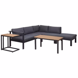 Garden Corner Sofa with Table 5 Seater MESSINA Left Hand Metal Black