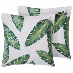Set of 2 Decorative Cushions DIANELLA 45 x 45 cm Dark Green Plant Pattern