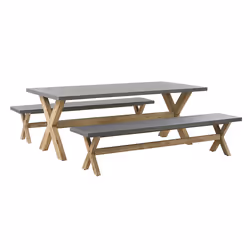 Garden Dining Set with Benches 6 Seater OLBIA Concrete Grey