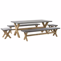 Garden Dining Set with Benches and Stools 8 Seater OLBIA Concrete Grey