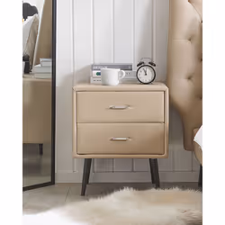 2 Drawer Bedside Table ESSONNE Faux Leather Beige