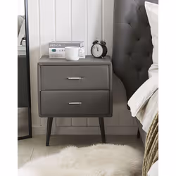 2 Drawer Bedside Table ESSONNE Faux Leather Grey
