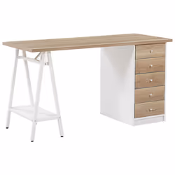 Home Office Desk HEBER Brown/ White 140 cm 60 cm with Storage