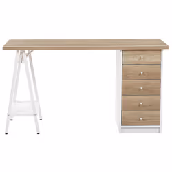Home Office Desk HEBER Brown/ White 140 cm 60 cm with Storage