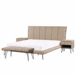 Bedroom Set Faux Leather BETIN 180 x 200 cm (EU Super King) Sand Beige