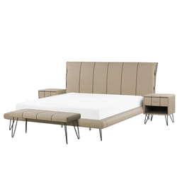 Bedroom Set Faux Leather BETIN 180 x 200 cm (EU Super King) Sand Beige