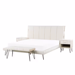 Bedroom Set Faux Leather BETIN 160 x 200 cm (EU King Size) Cream
