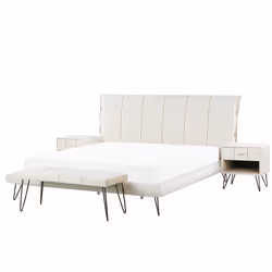 Bedroom Set Faux Leather BETIN 180 x 200 cm (EU Super King) Cream