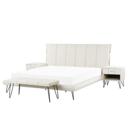Bedroom Set Faux Leather BETIN 180 x 200 cm (EU Super King) Cream
