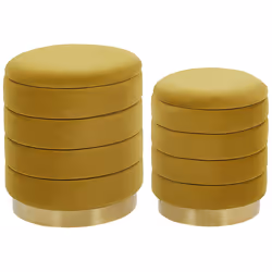 Set of 2 Storage Pouffes GARLAND Velvet Mustard 40/33 cm 40/33 cm 44/38 cm