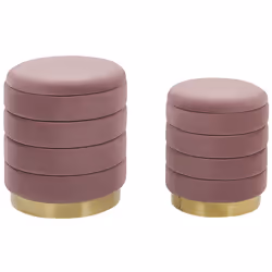Set of 2 Storage Pouffes GARLAND Velvet Pink 40/33 cm 40/33 cm 44/38 cm