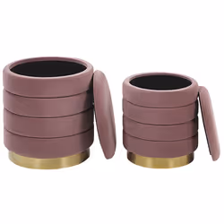 Set of 2 Storage Pouffes GARLAND Velvet Pink 40/33 cm 40/33 cm 44/38 cm