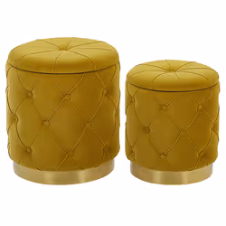 Pouffe PUEBLO Set of 2 Mustard Velvet
