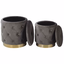 Set of 2 Storage Pouffes Grey PUEBLO