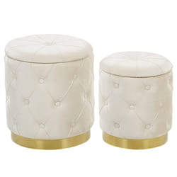 Set of 2 Storage Pouffes PUEBLO Velvet White 40/33 cm 40/33 cm 44/36 cm